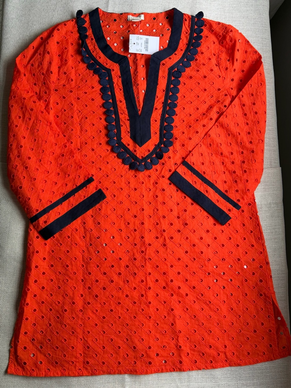 NWT XS J Crew Beach Cover Up Eyelet Orange and Navy